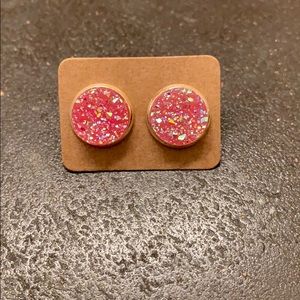 Pink druzy stud earrings
